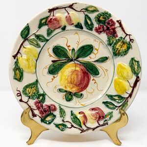 Vintage Italian Hand Painted Majolica Fruit Plate Wall Hanging Tuscan Decor